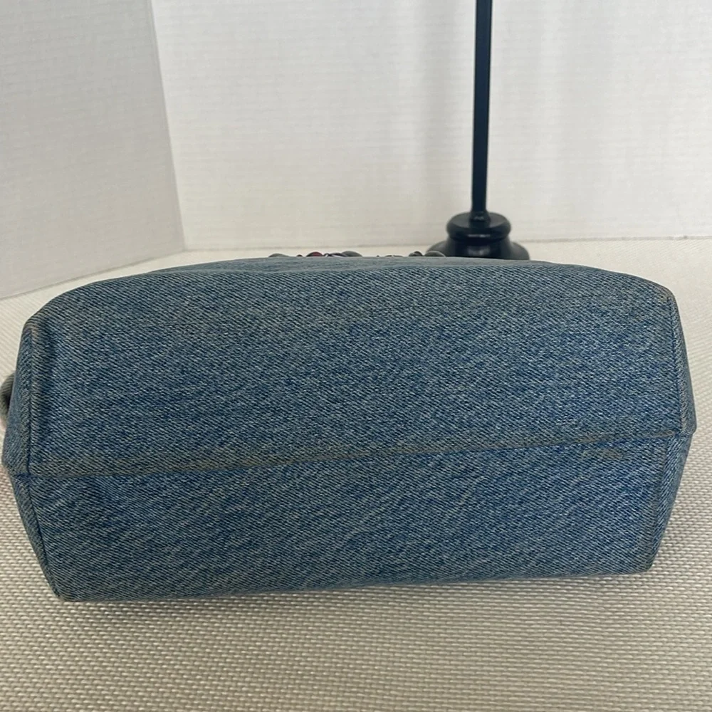 Handmade Denim Shoulder Bag Beads Boho Hot Pepper Interior Festival Snap Closure